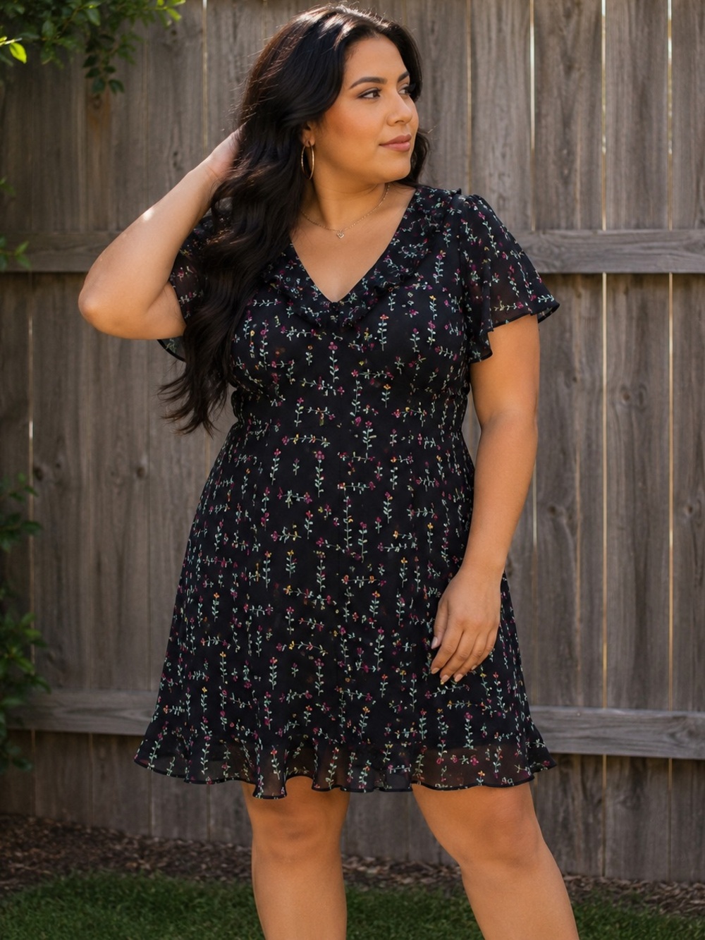 90s Depeche Mode Floral Mini Chiffon Dress Sz 14